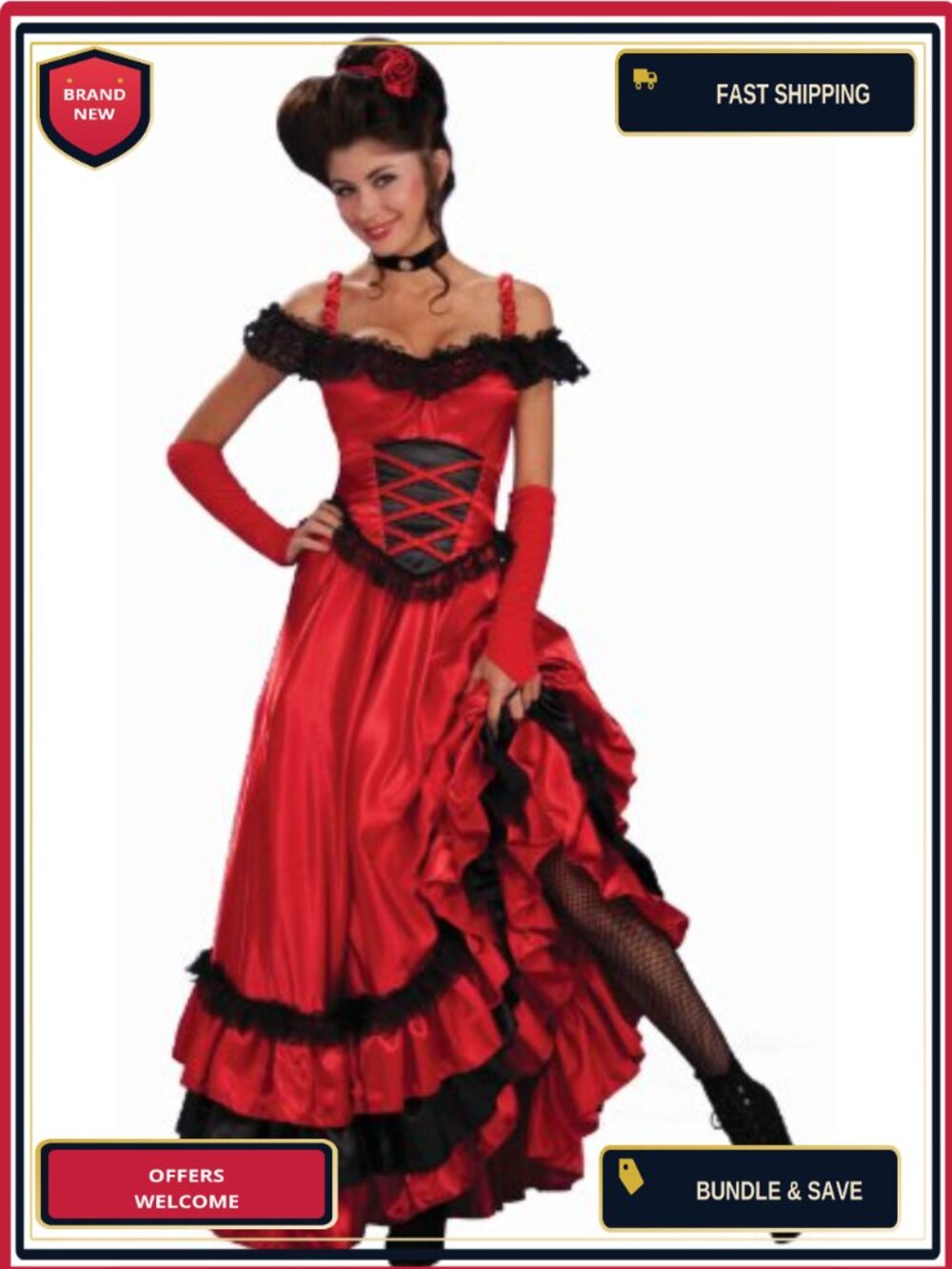 Saloon Sweetie Costume Dress Headpiece Corset Belt Glovelets Women's Standard
